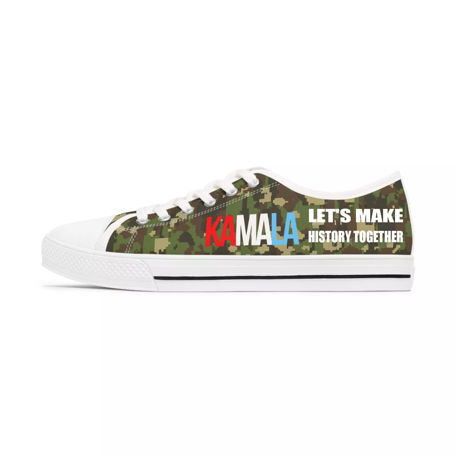 Kamala Harris Let's Make History Together Low Top Sneakers Camo Vote Harris Walz Shoes