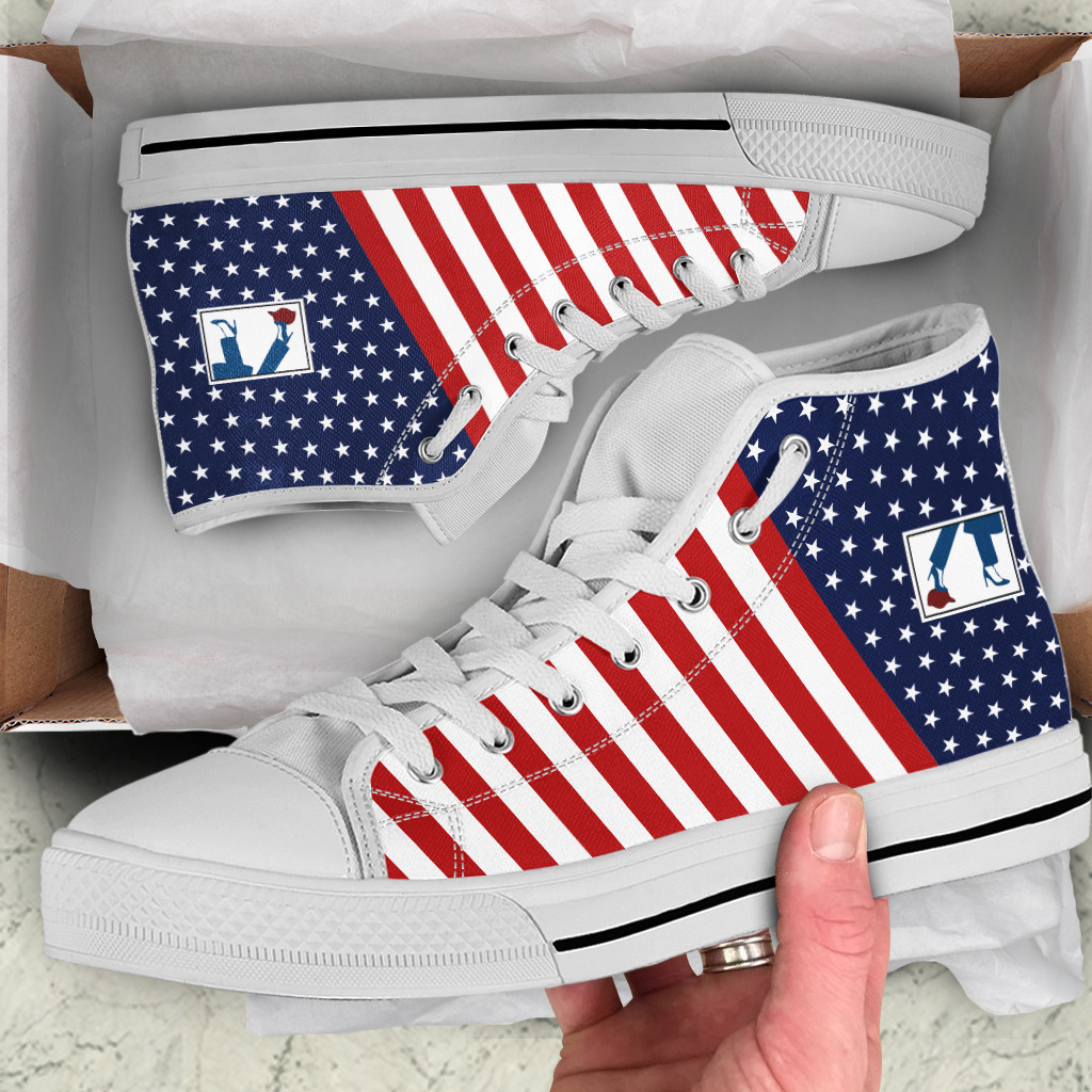 Kamala Harris Stepping On Red Hat High Top Shoes Kamala Harris 2024 American Flag Shoes