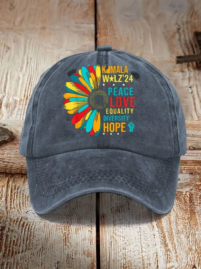 Kamala Walz 2024 Hat Daisy Peace Love Equality Diversity Hope Kamala Harris Merch