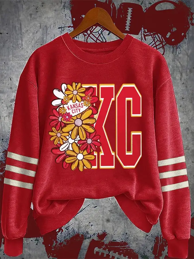 Kansa City Chiefs Flowers Football Sweatshirt Football Game Day Apparel Fan Gifts For Her
