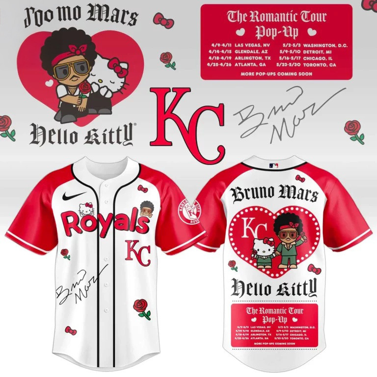 Kansas City Royals X Bruno X Hello Kitty 2026 Jersey The Romantic Tour 2026 Merch