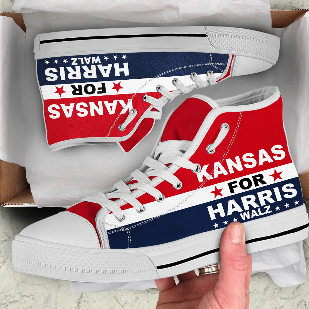 Kansas For Harris Walz 2024 High Top Shoes Vote Democracy Sneakers Kamala Political Campaign Merch