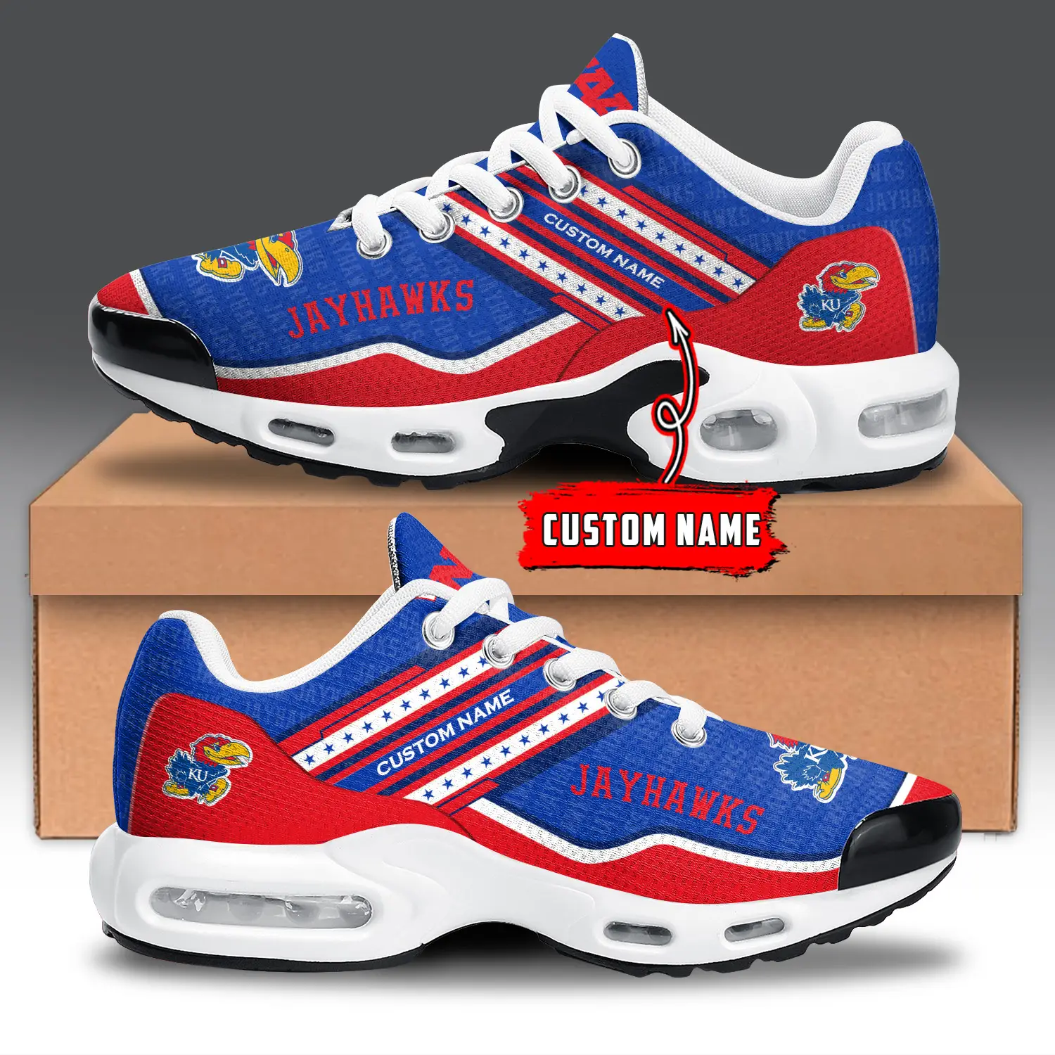 Kansas Jayhawks Air Max Plus Shoes Sneakers For Men And Women Kansas Jayhawks Air Max Plus Shoes Sneakers For Men And Women - Image 1