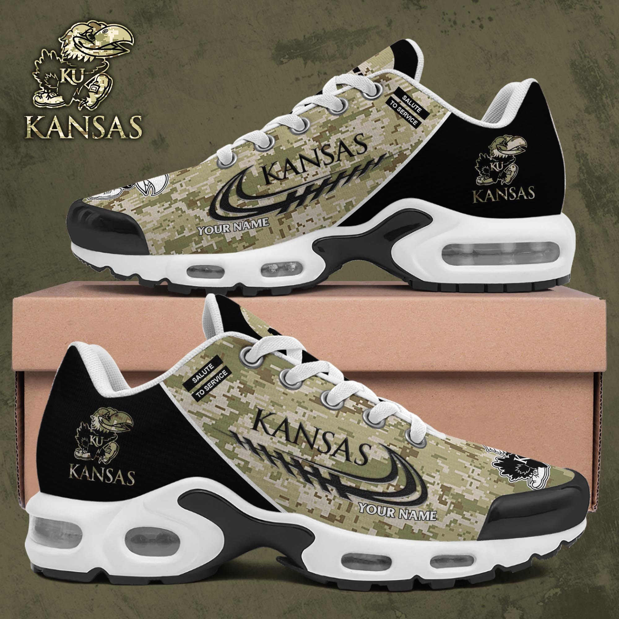 Kansas Jayhawks Shoes 2025 Version Custom Name, Camouflage Shoes, Gifts For Football Lovers