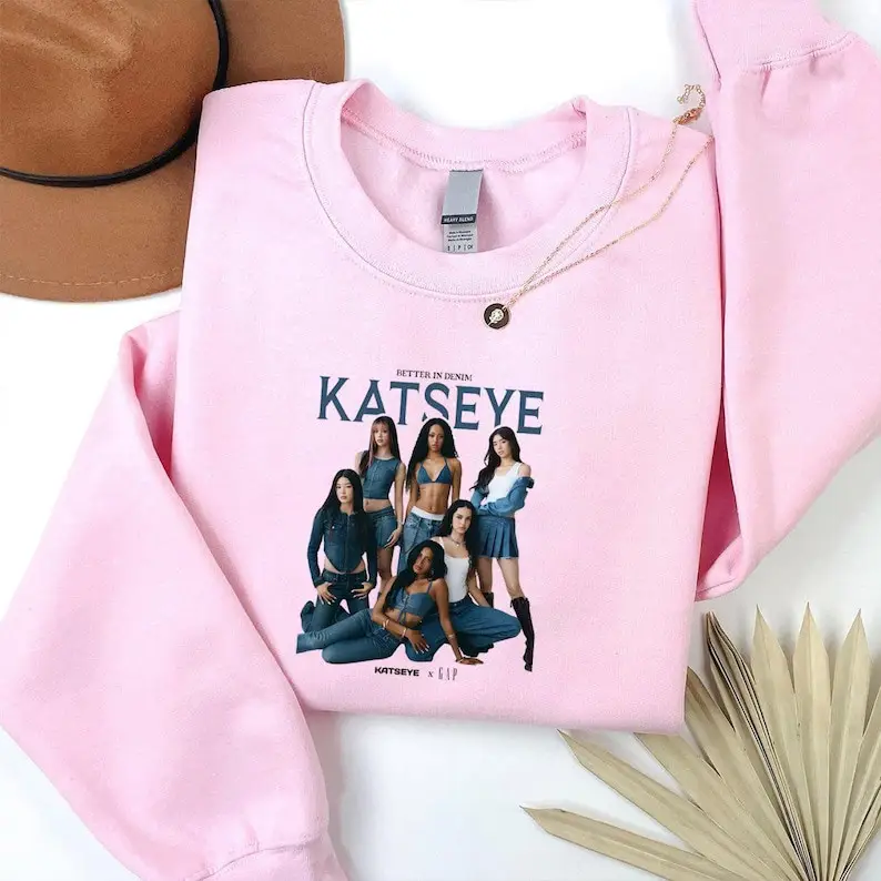 KATSEYE x GAP Sweatshirt Katseye Better In Denim Apparel Gift Ideas For Fans KATSEYE x GAP Sweatshirt Katseye Better In Denim Apparel Gift Ideas For Fans - Image 1