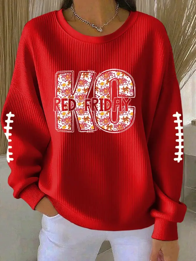 KC Chiefs Red Friday Sweatshirt Women's Game Day Unique Kansas City Chiefs Gifts For Fans
