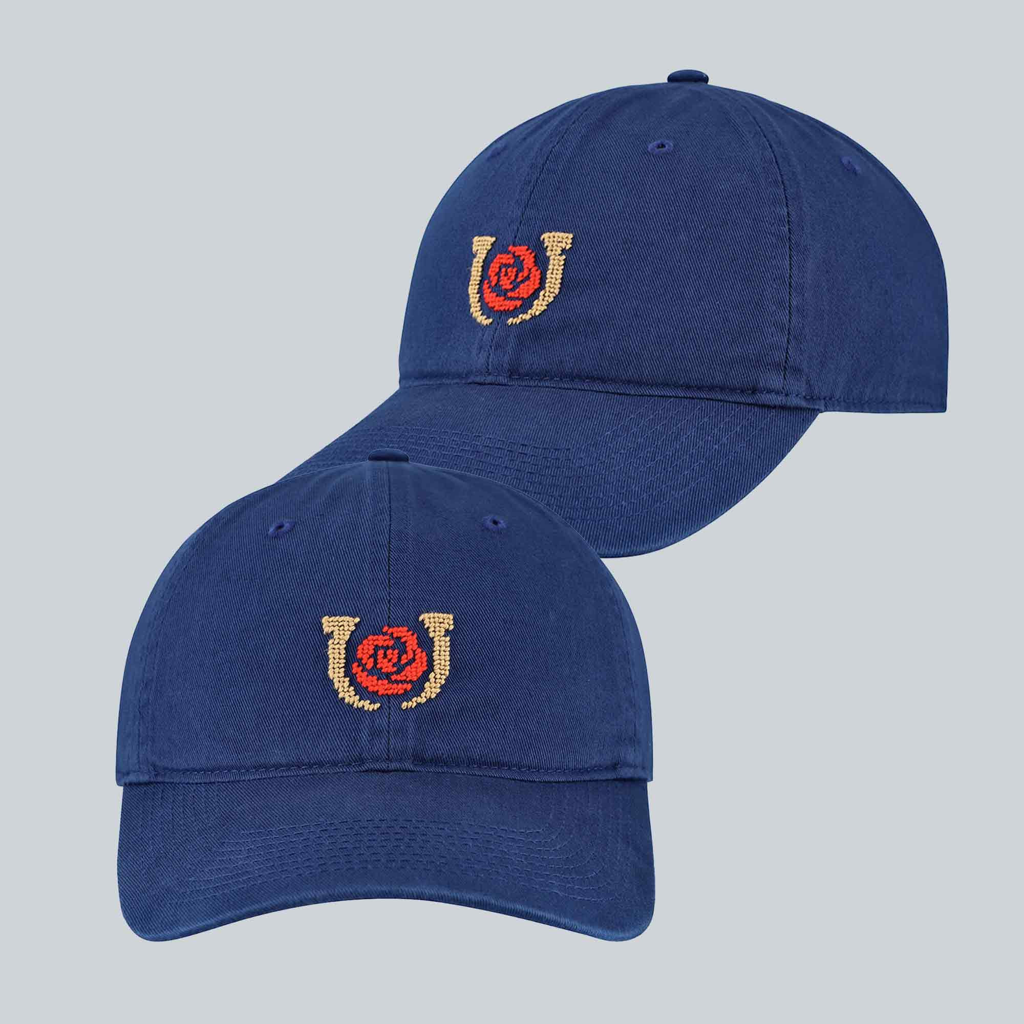 Kentucky Derby Unisex Horseshoe and Rose Adjustable Hat Embroidered Gift for Horse Lovers