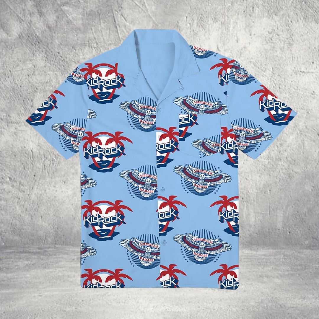Kid Rock Freedom 250 Tour Free Vacation Blue Hawaiian Shirt Gift for Dad