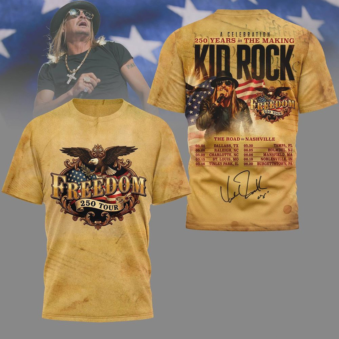 Kid Rock Freedom 250 Tour Shirt Road to Nashville Graphic T-Shirt Concert Outfit Kid Rock Freedom 250 Tour Shirt Road to Nashville Graphic T-Shirt Concert Outfit - Image 1