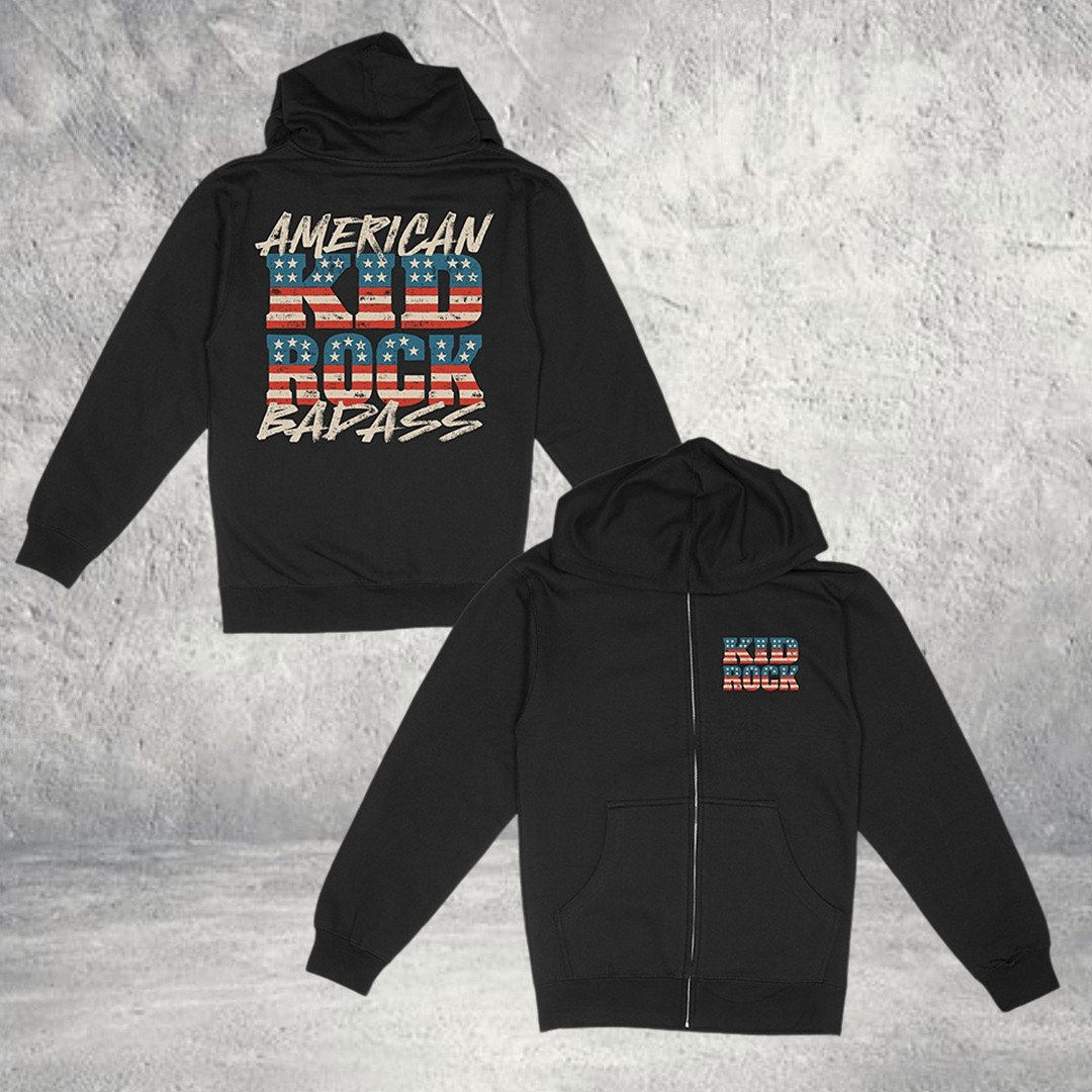 Kid Rock Freedom 250 Tour Zip Hoodie American Kid Rock Badass Hoodie Gift for Patriots