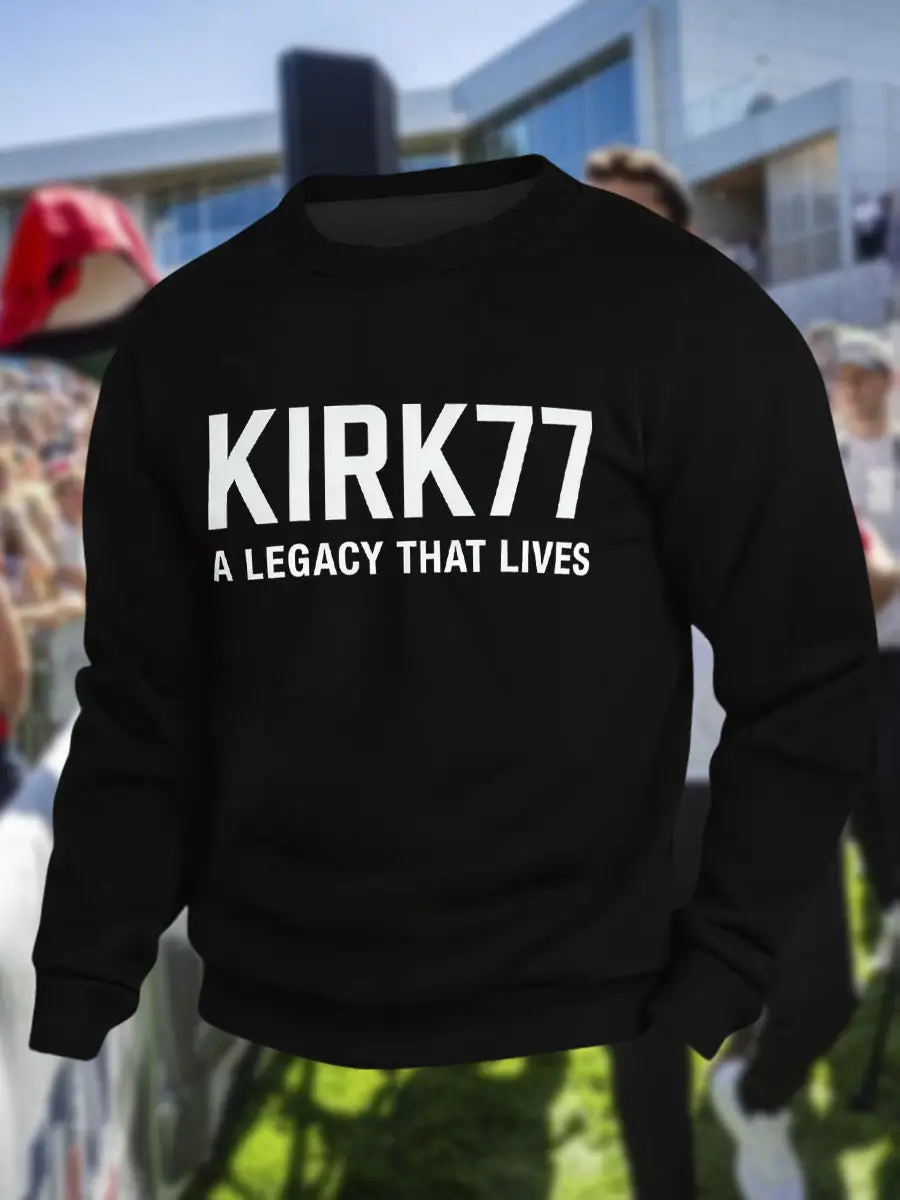 Kirk77 A Legacy That Lives Crew Neck Swea T SHIRT Black Rip Charlie Kirk Merch Kirk77 A Legacy That Lives Crew Neck Swea T SHIRT Black Rip Charlie Kirk Merch - Image 1