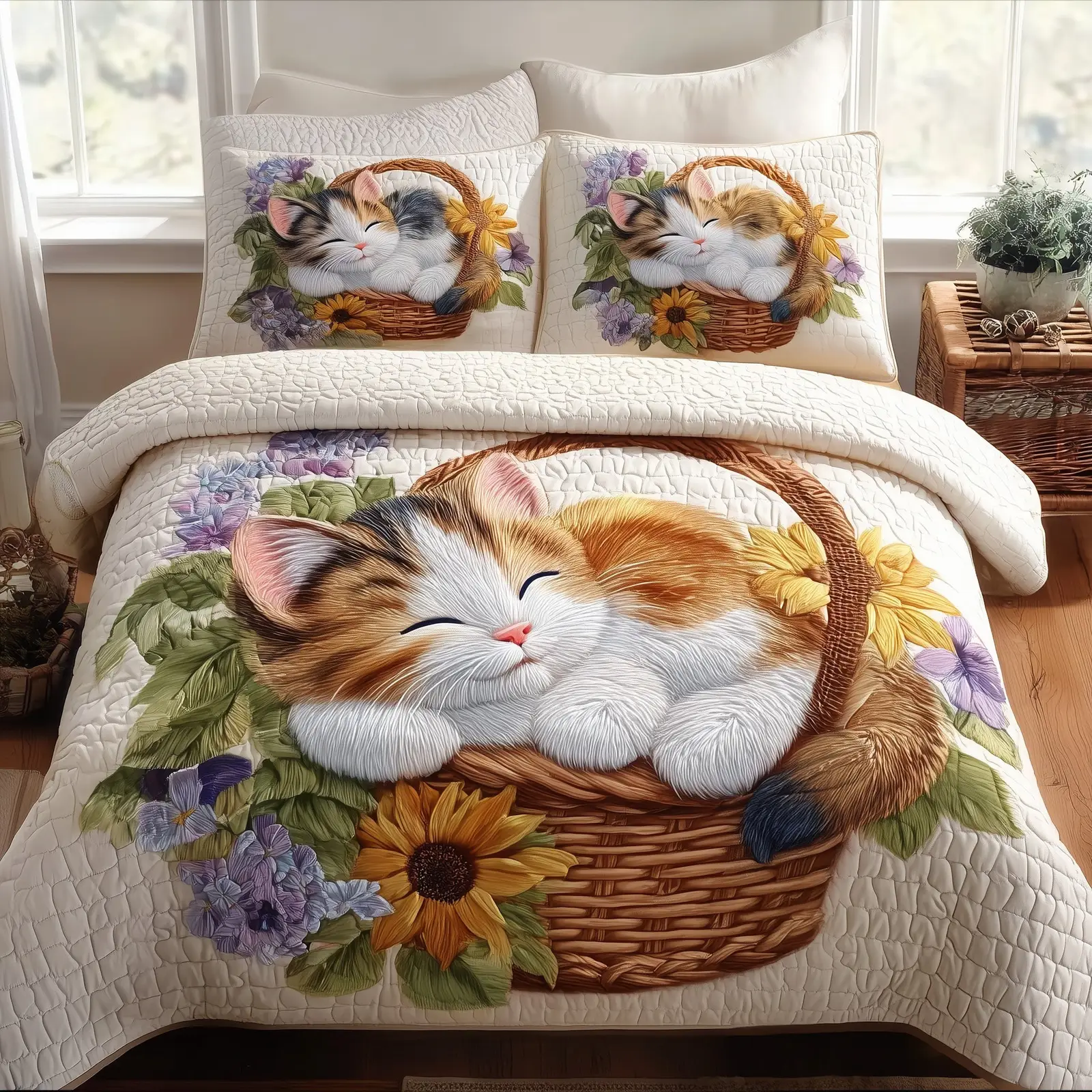 Kittens Garden Quilted Bedding Set Create a Cozy Space