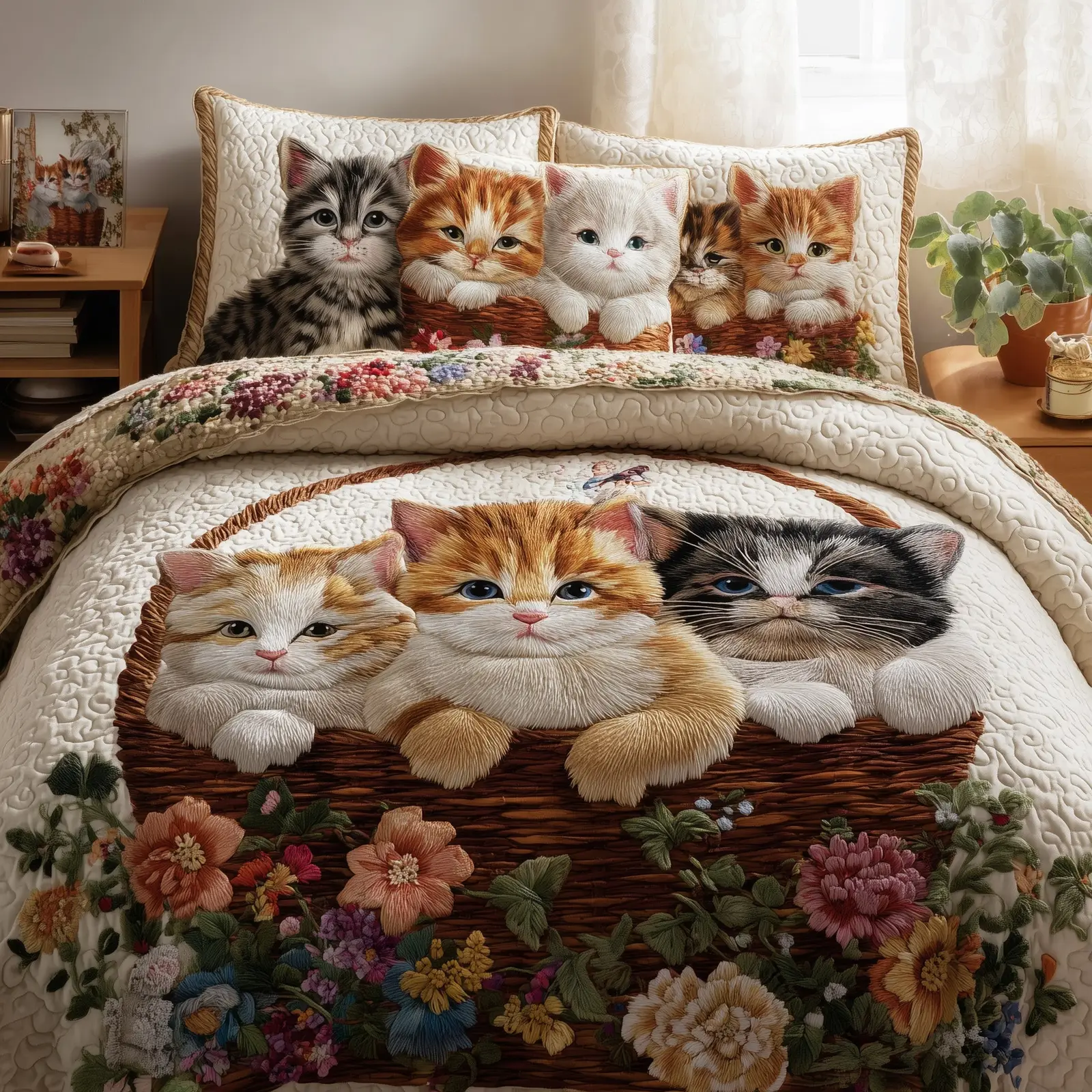 Kittens Garden Quilted Bedding Set For Family