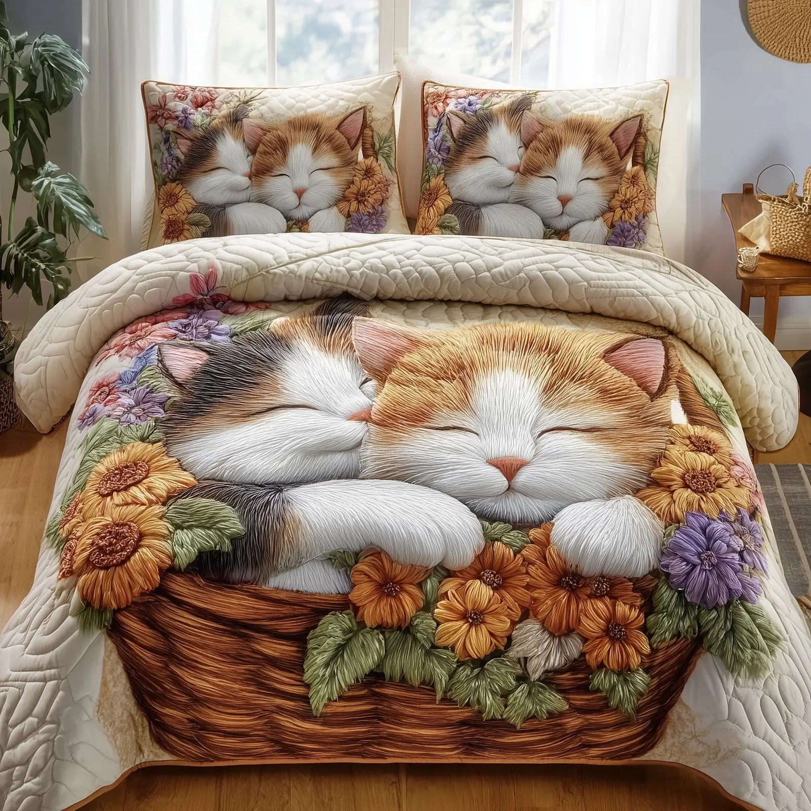Kittens Garden Quilted Bedding Set For Women