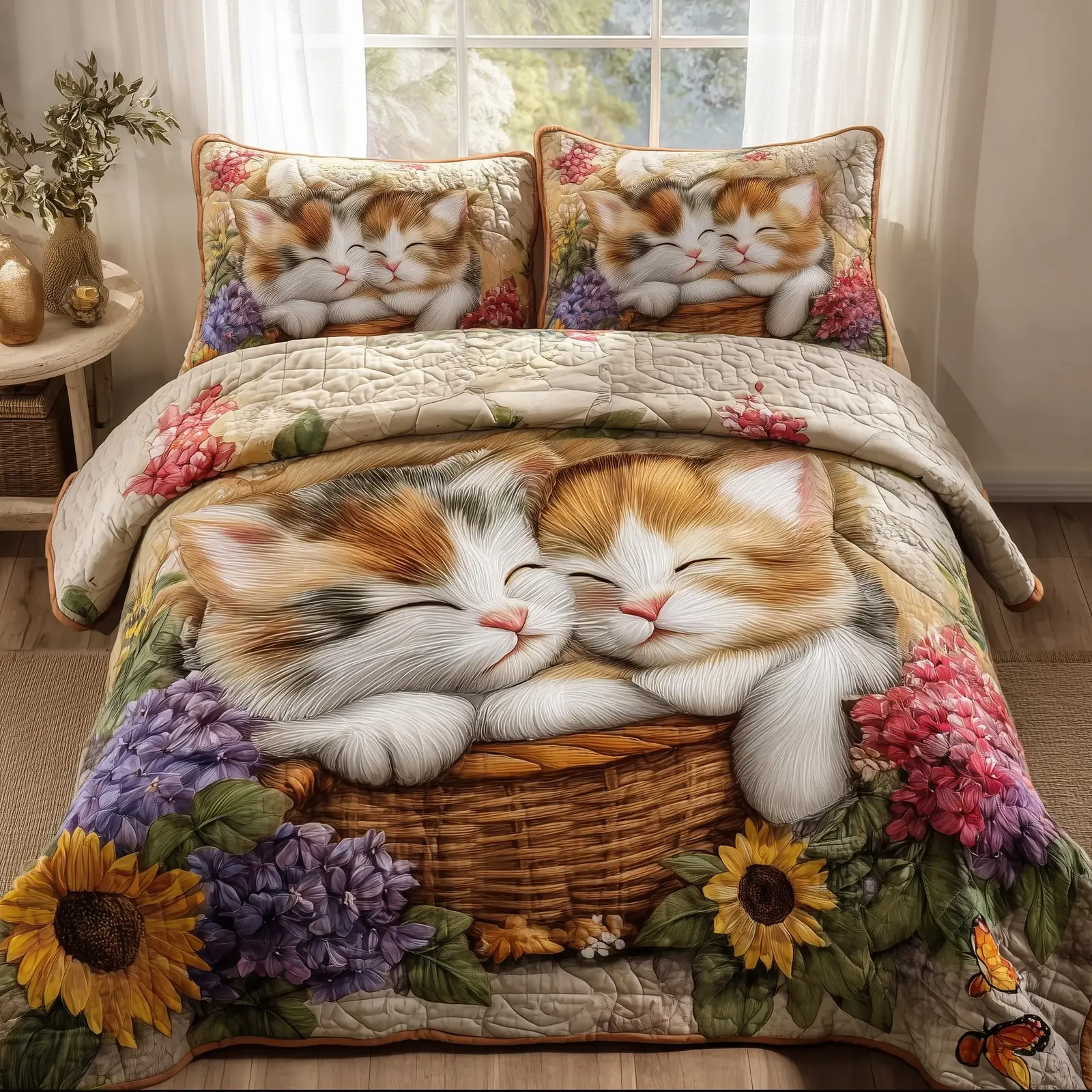 Kittens Garden Quilted Bedding Set Housewarming Gift