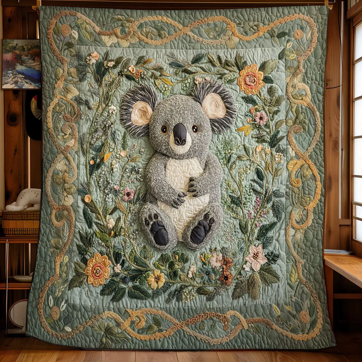 Koala Floral Wreath Quilt Blanket Best Throw Blanket Unique Gifts For Koala Lovers Koala Floral Wreath Quilt Blanket Best Throw Blanket Unique Gifts For Koala Lovers - Image 1