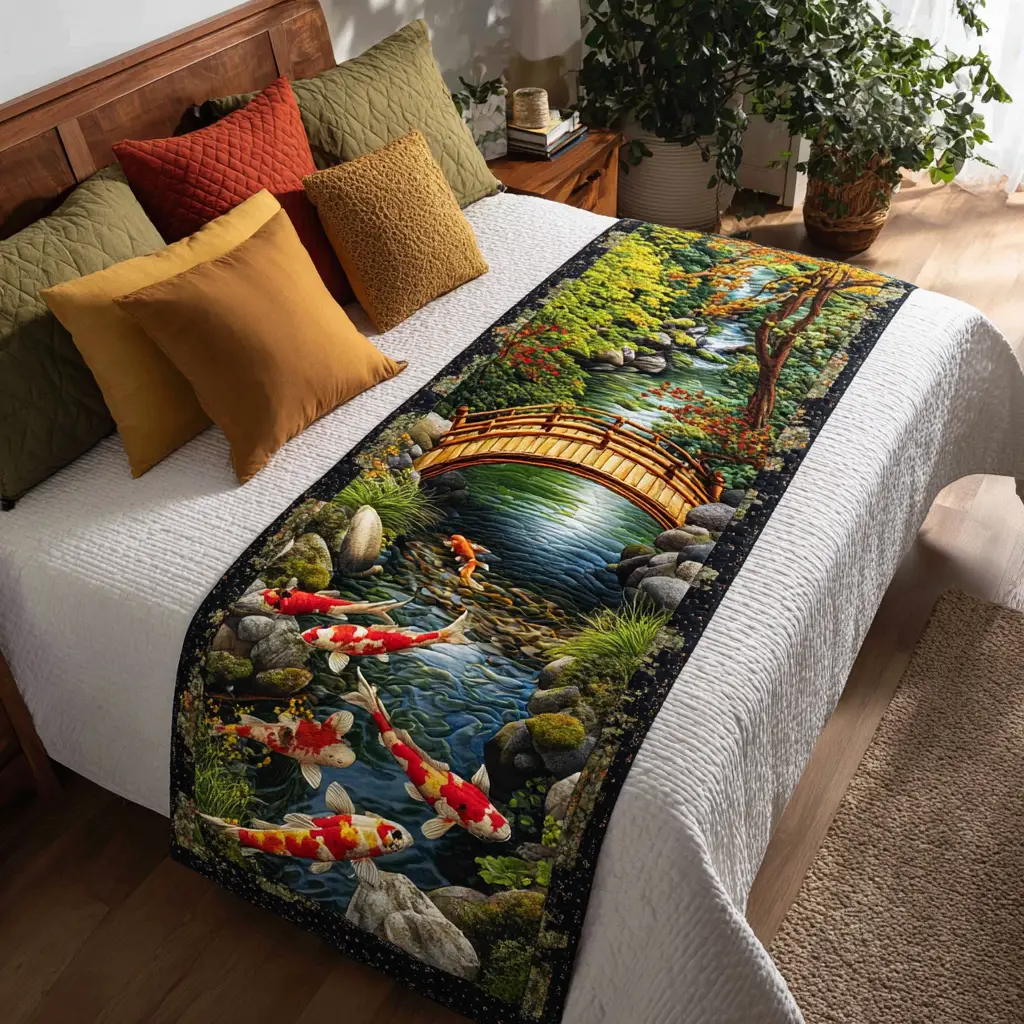 Koi Garden Quilted Bed Runner Koi Garden Bloom Gift for Mom