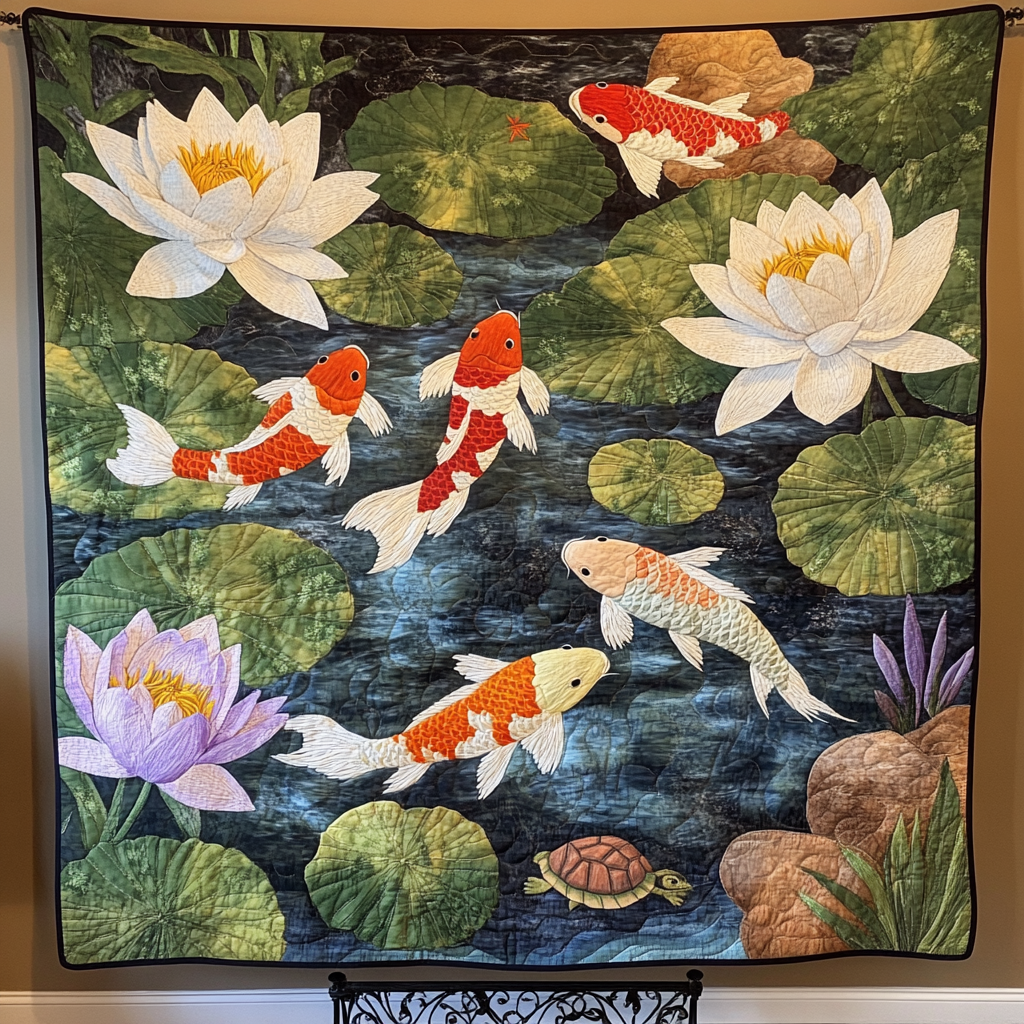 Koi Garden Quilted Blanket Best Throw Blanket Octopus Gifts For Him Her Koi Garden Quilted Blanket Best Throw Blanket Octopus Gifts For Him Her - Image 1