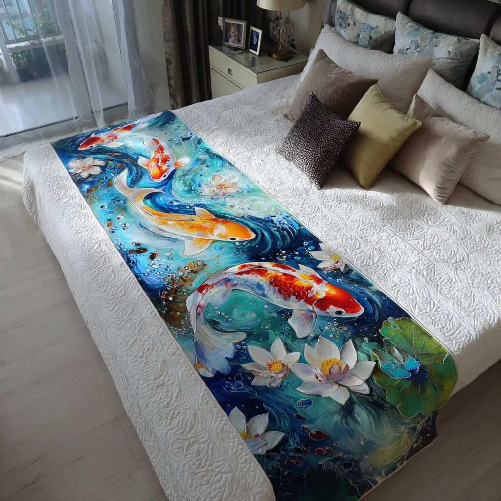 Koi Serenity Quilted Bed Runner Koi Serenity Calm Home Gift