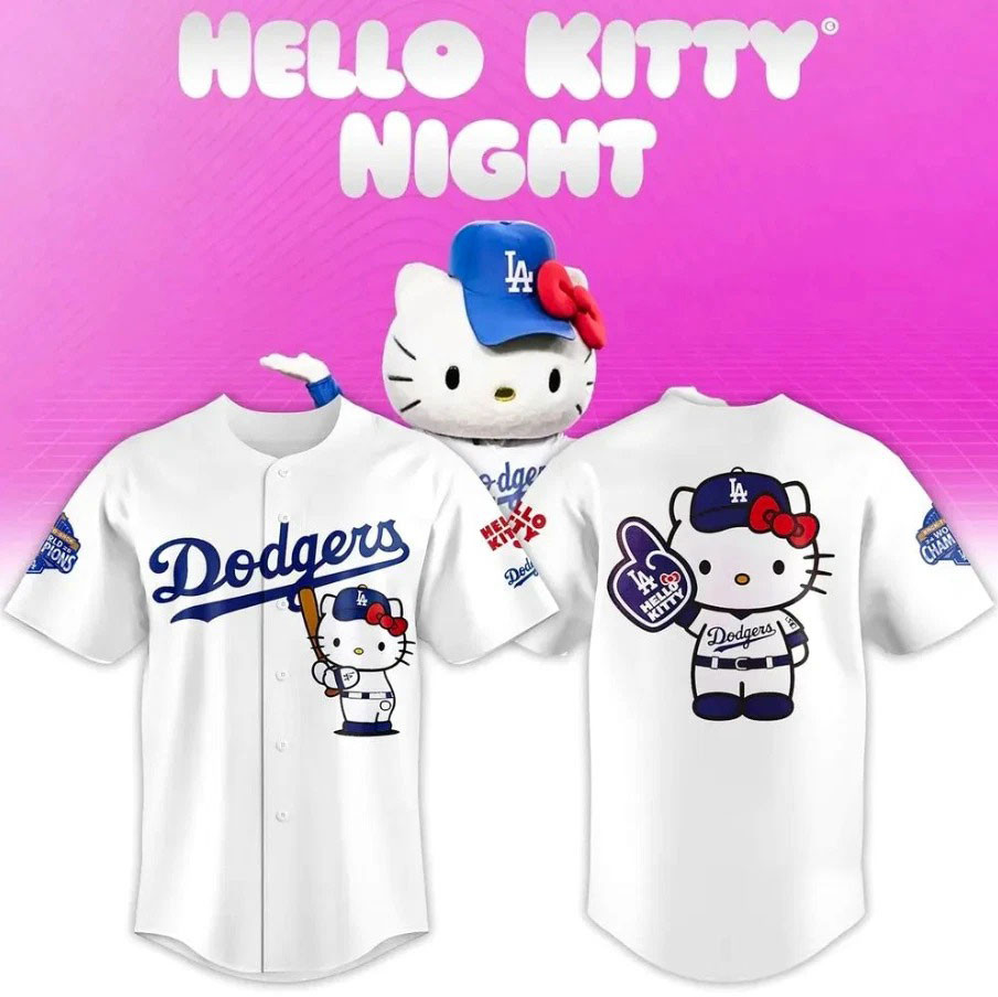 LA City Dodger x Hello Kitty Baseball Jersey Hello Kitty Night Apparel Gift For Fans LA City Dodger x Hello Kitty Baseball Jersey Hello Kitty Night Apparel Gift For Fans - Image 1