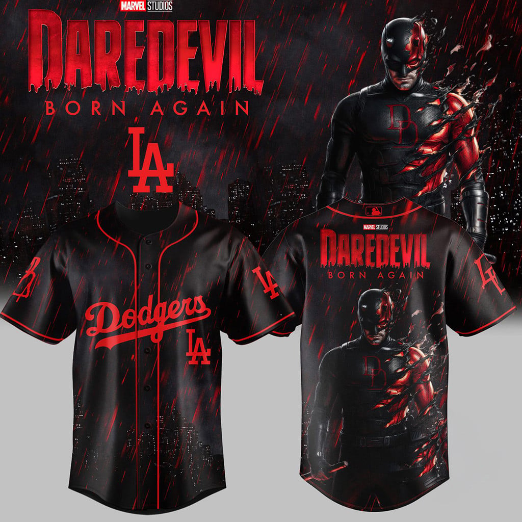 LA Dodgers Marvel Daredevil Born Again Baseball Jersey Dodgers Merch Gifts For Brother