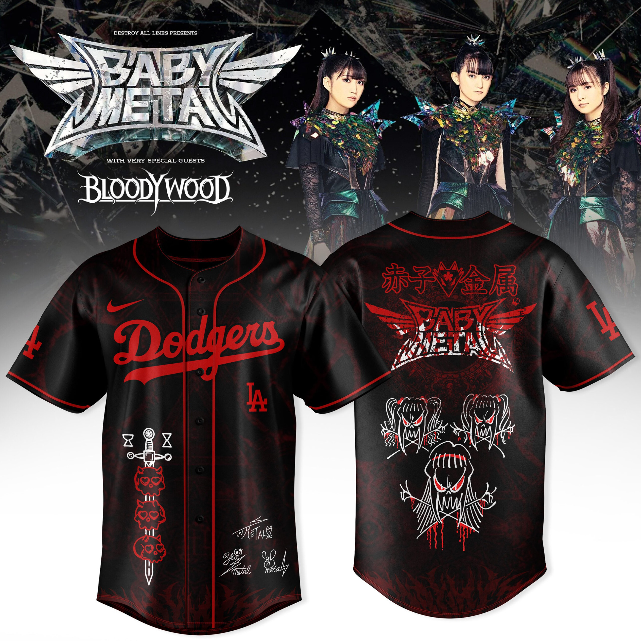 La Dodgers Mlb X Babymetal World Tour 2026 Jersey Baby Metal Dodgers Music Merch Music Lover Gift