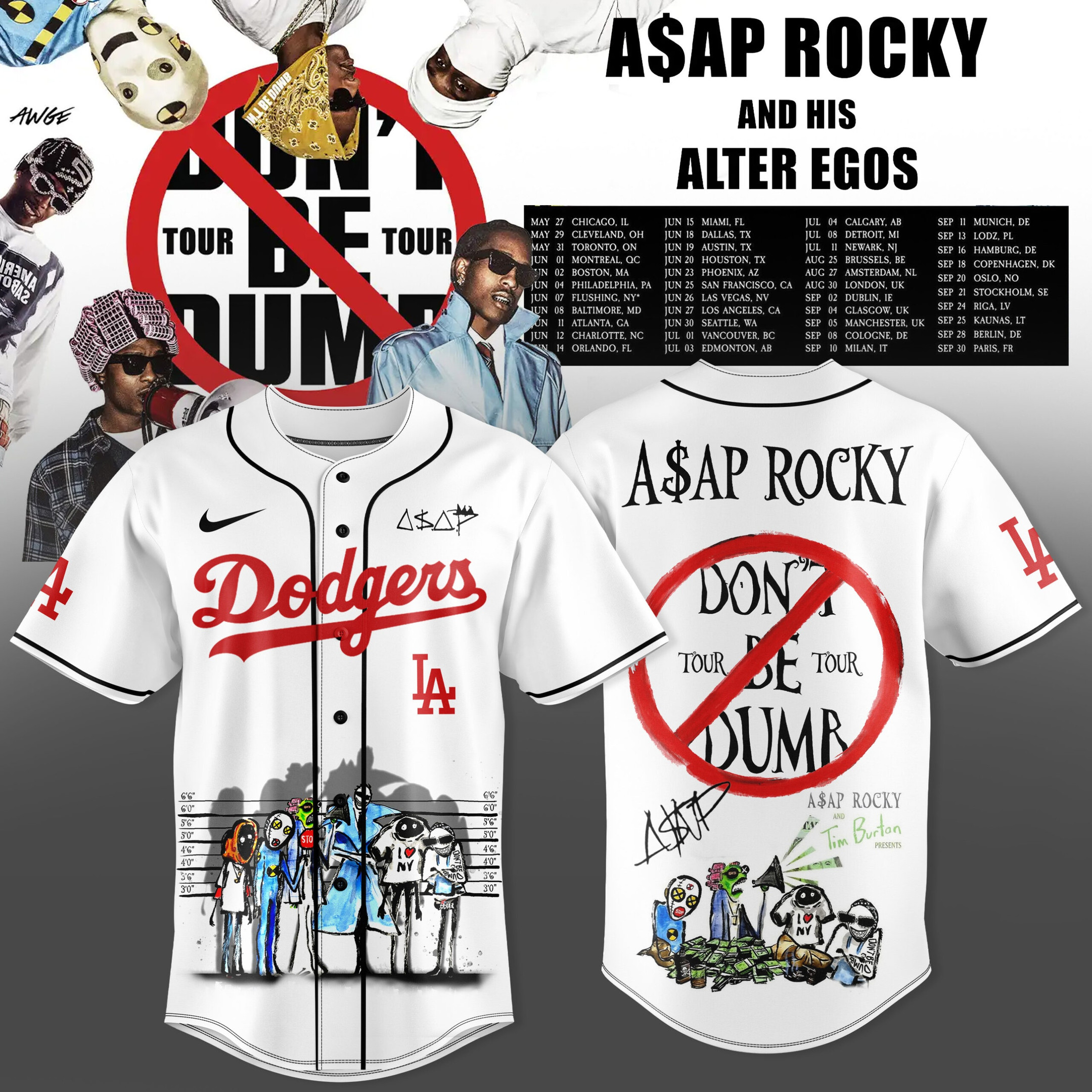LA Dodgers MLB X Don T Be Dumb World Tour 2026 Jersey ASAP Rocky Merch Music Fan Gift