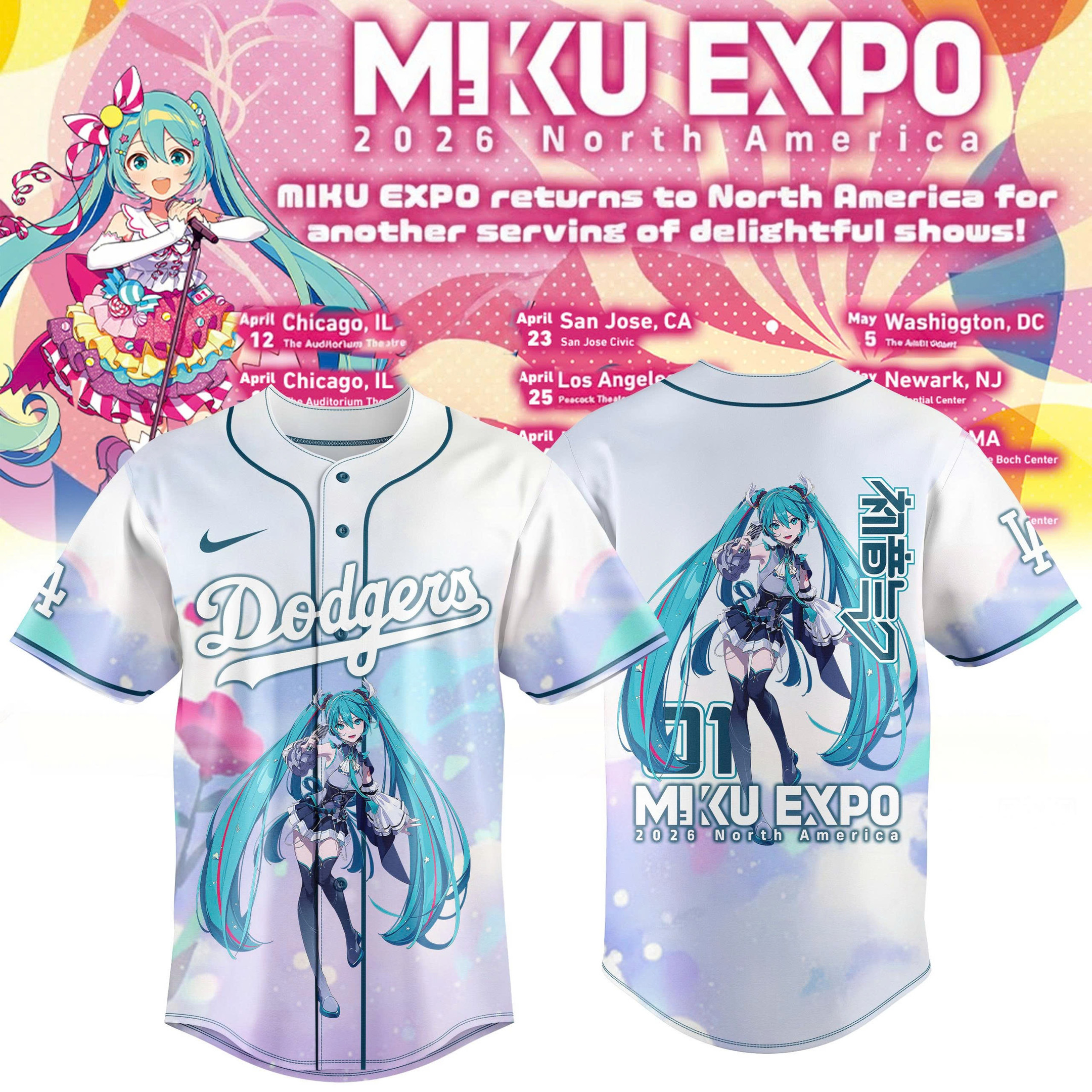 La Dodgers Mlb X Miku Expo 2026 Jersey Miku Expo Dodgers Baseball Merch Music Fan Gift