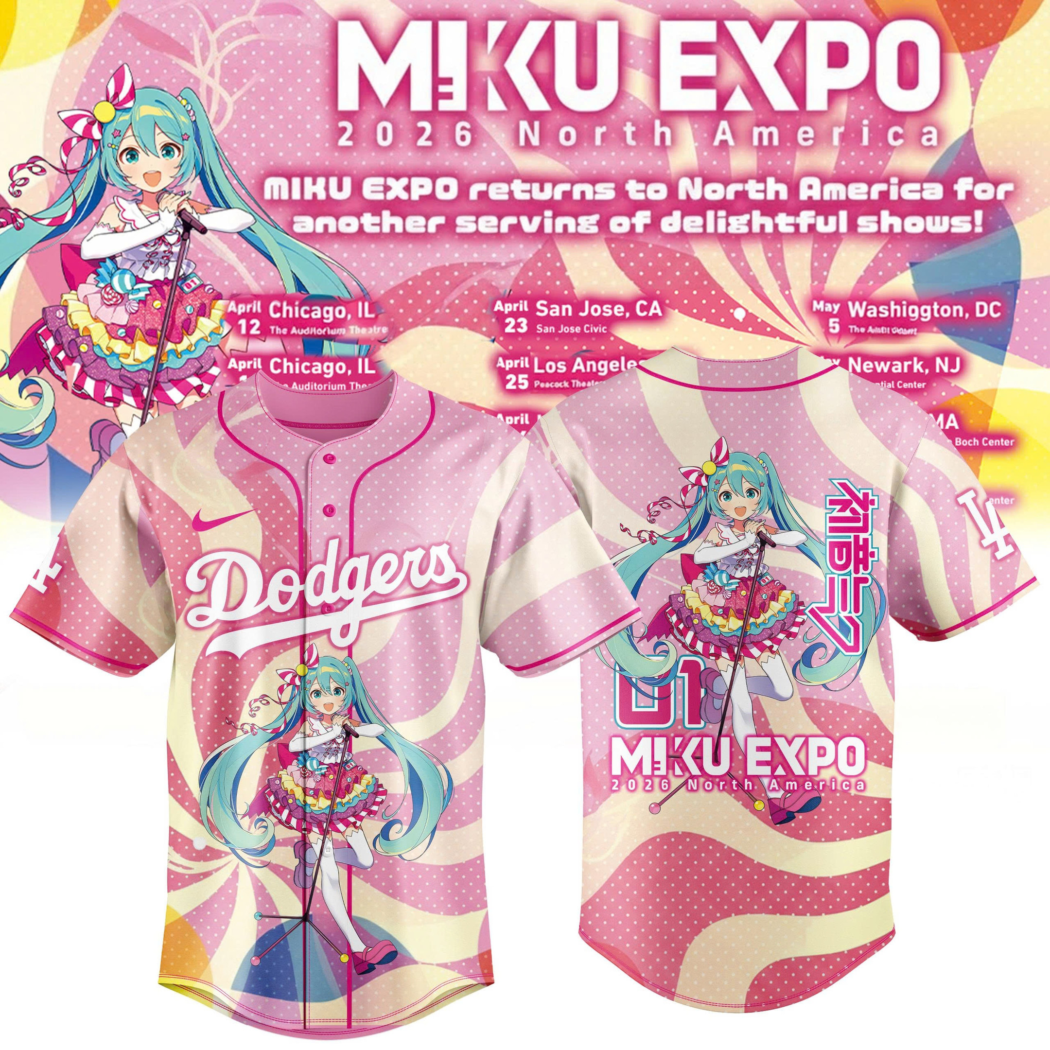 La Dodgers Mlb X Miku Expo 2026 Jersey Miku Expo Dodgers Merch Gift For Music Lovers