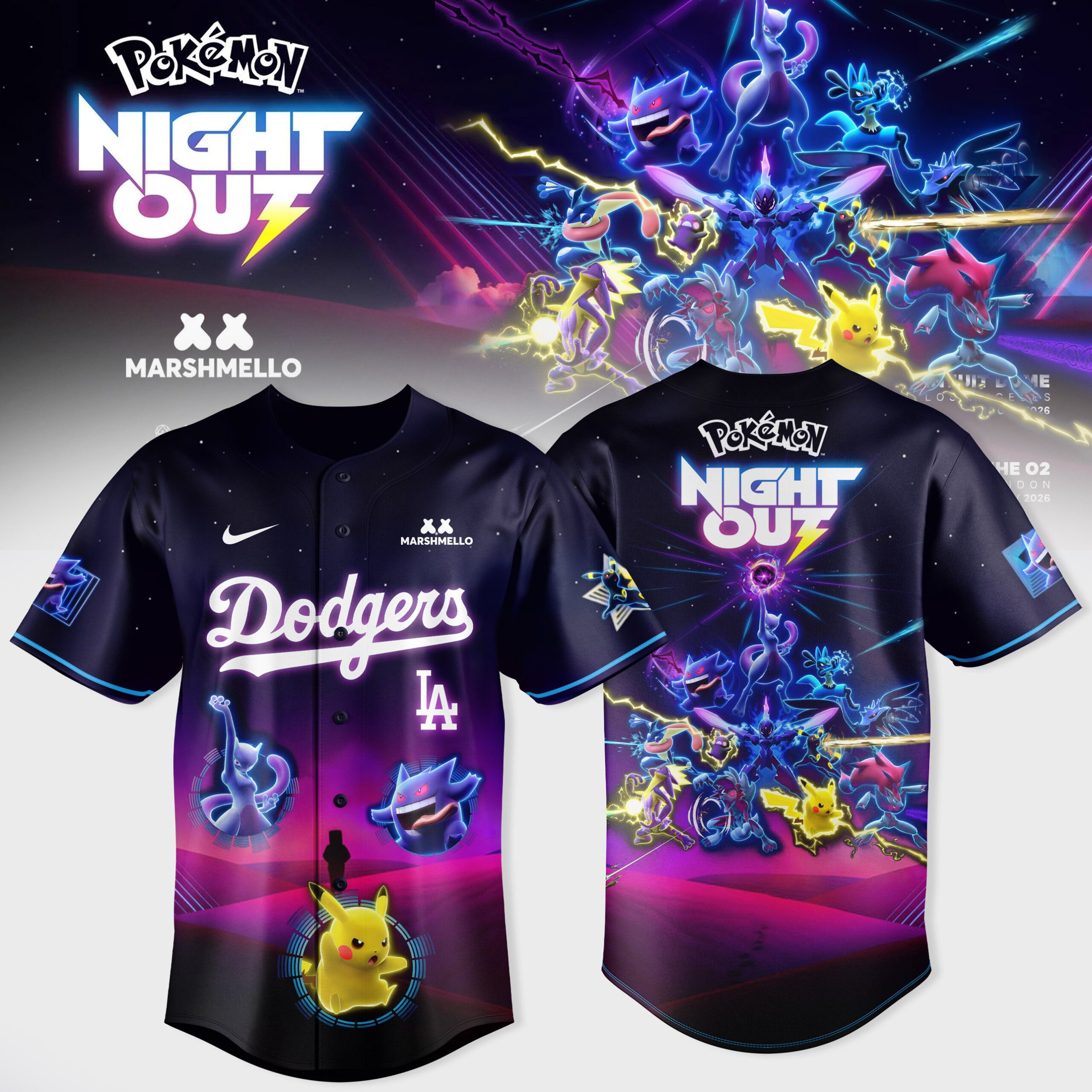 LA Dodgers MLB X Pok Mon Night Out 2026 Jersey Pokemon Marshmello Merch Gift For Sports