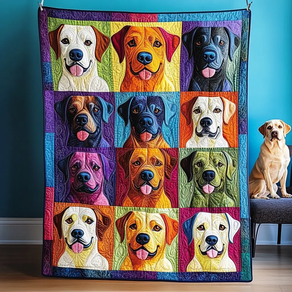 Labrador Pop Art Quilted Blanket Colorful Dog Cozy Bedding Warm Throw Best Gift For Labrador Fans