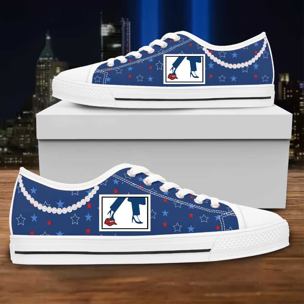 Lady Democrats Anti MAGA Vote Blue Low Top Sneakers Kamala Harris Pearls Blue Low Top Shoes