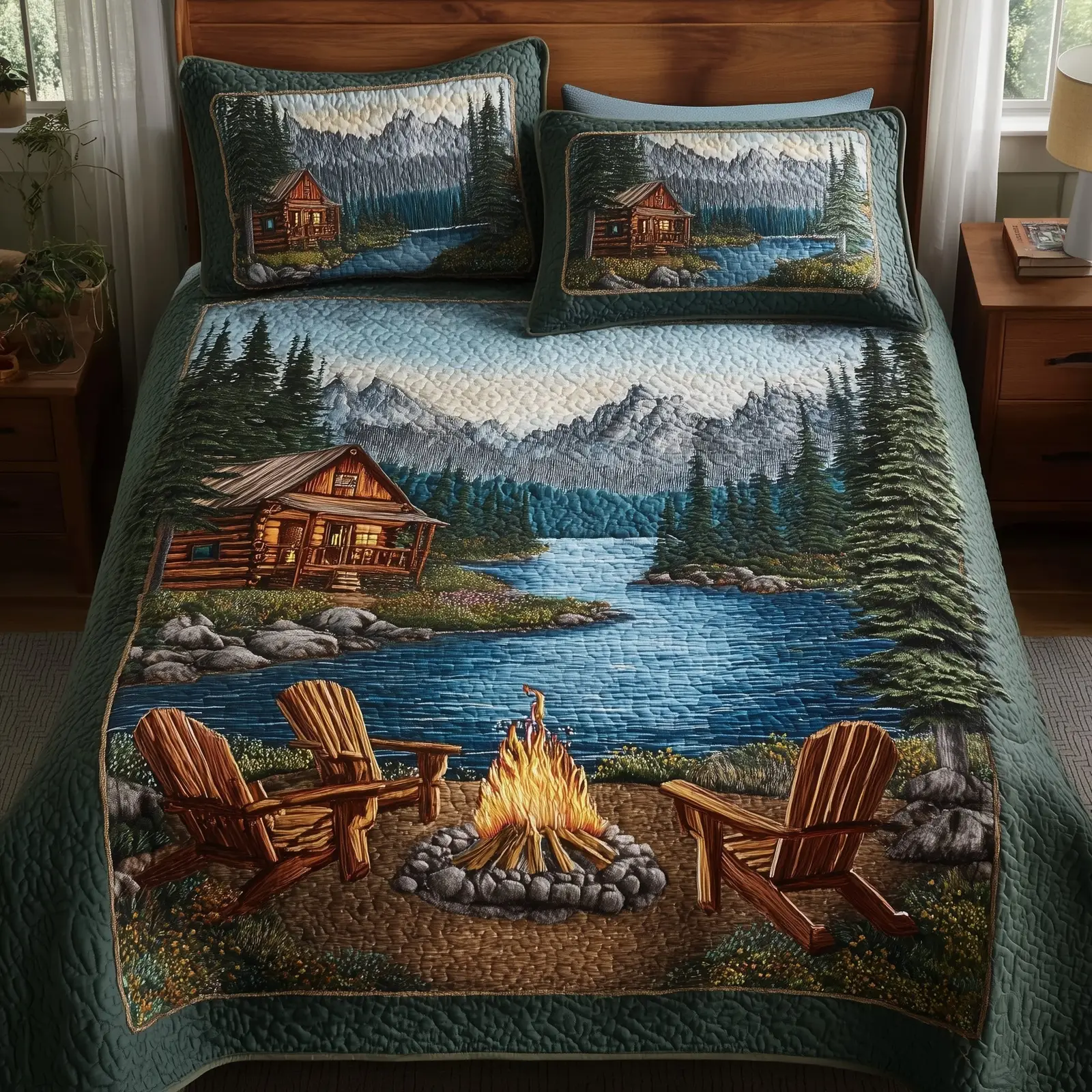 Lakeside Camping Quilted Bedding Set All-Season Lakeside Camping Quilted Bedding Set All-Season - Image 1