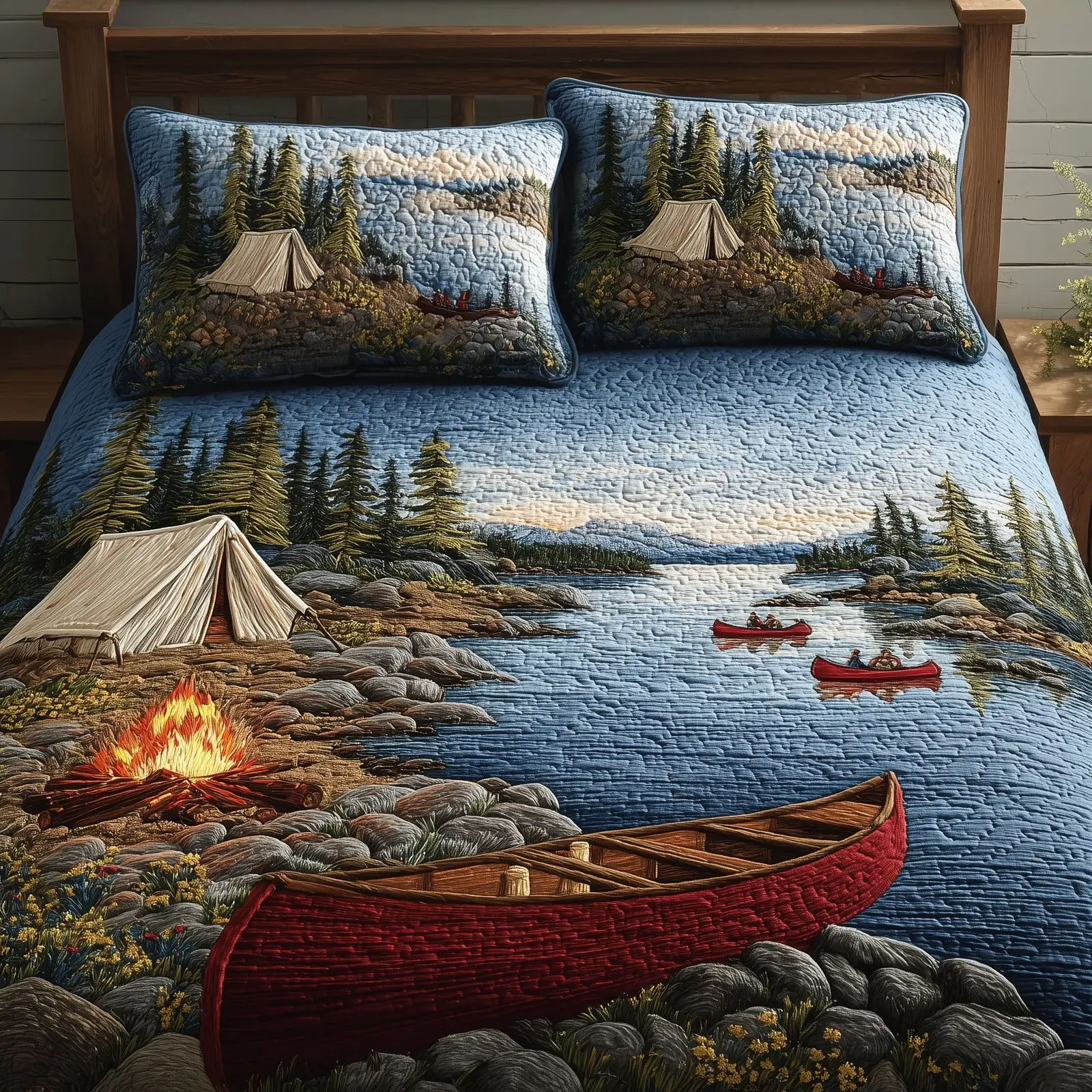 Lakeside Camping Quilted Bedding Set Anniversary Gift Lakeside Camping Quilted Bedding Set Anniversary Gift - Image 1