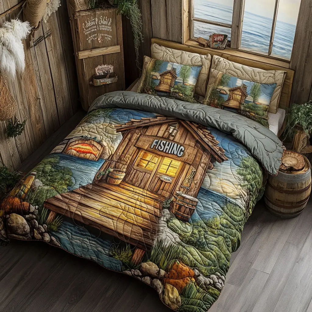 Lakeside Life Quilted Bedding Set Bed Room Decoration Novelty Fishing Gifts Lakeside Life Quilted Bedding Set Bed Room Decoration Novelty Fishing Gifts - Image 1