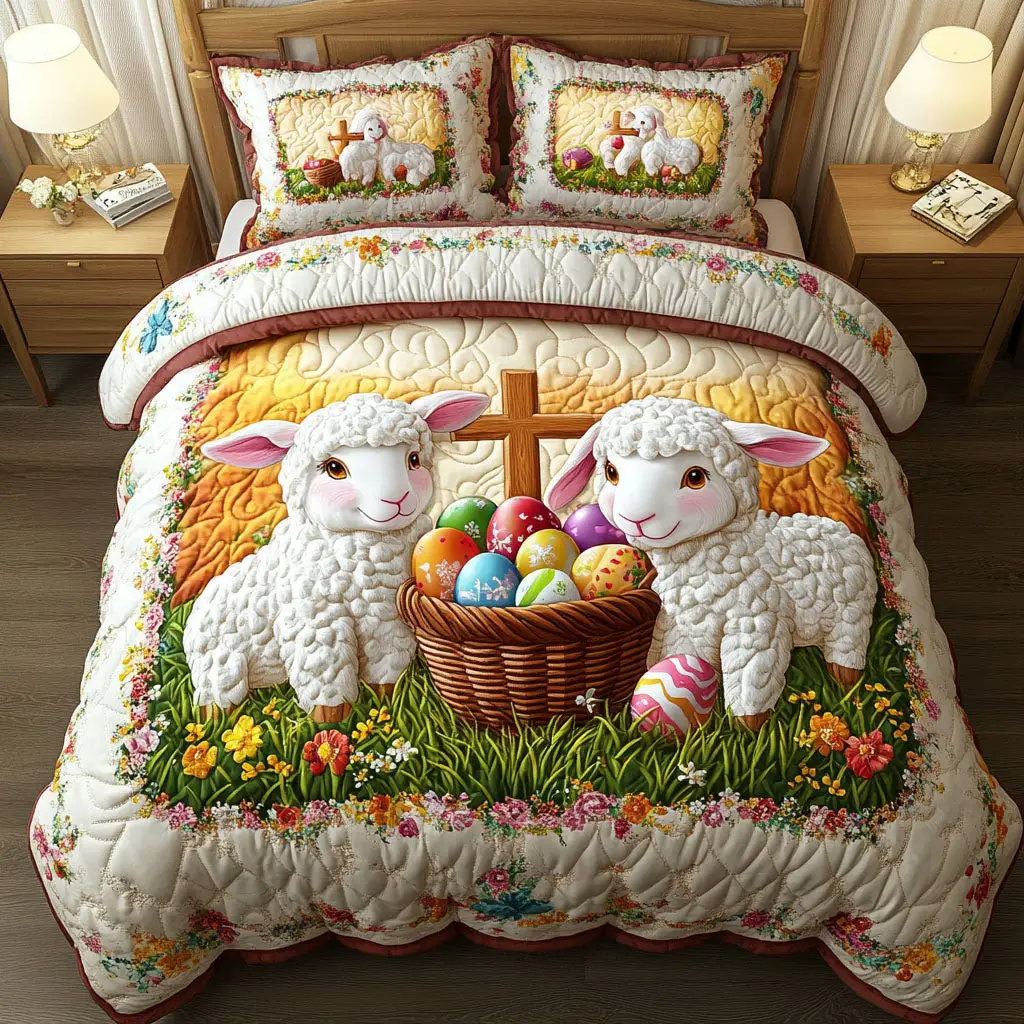 Lambs Of Easter Joy Quilted Bedding Set Autumn Inspired Bedroom Gifts For Lambs Lovers