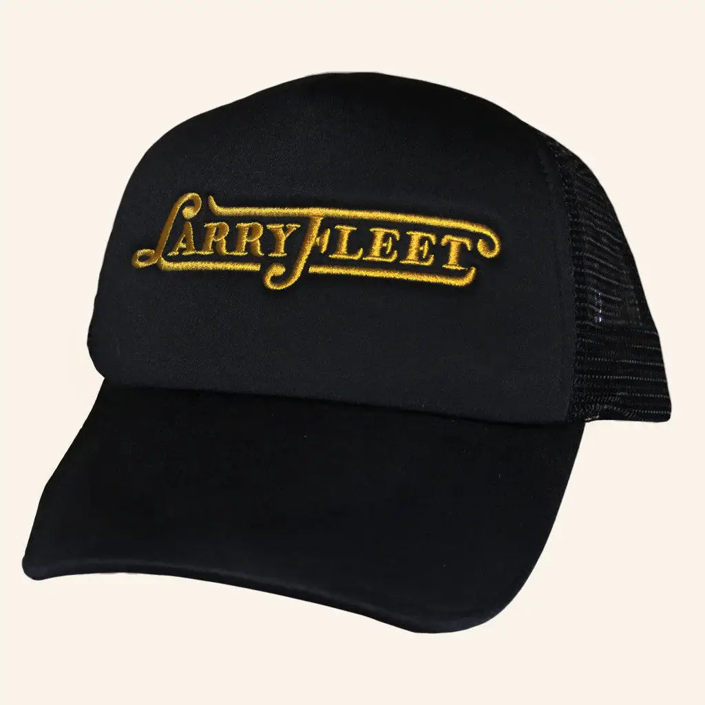 Larry Fleet Merch Tour 2025 Larry Fleet Black And Gold Trucker Hat Embroidered Dad Gifts -WearandDecor