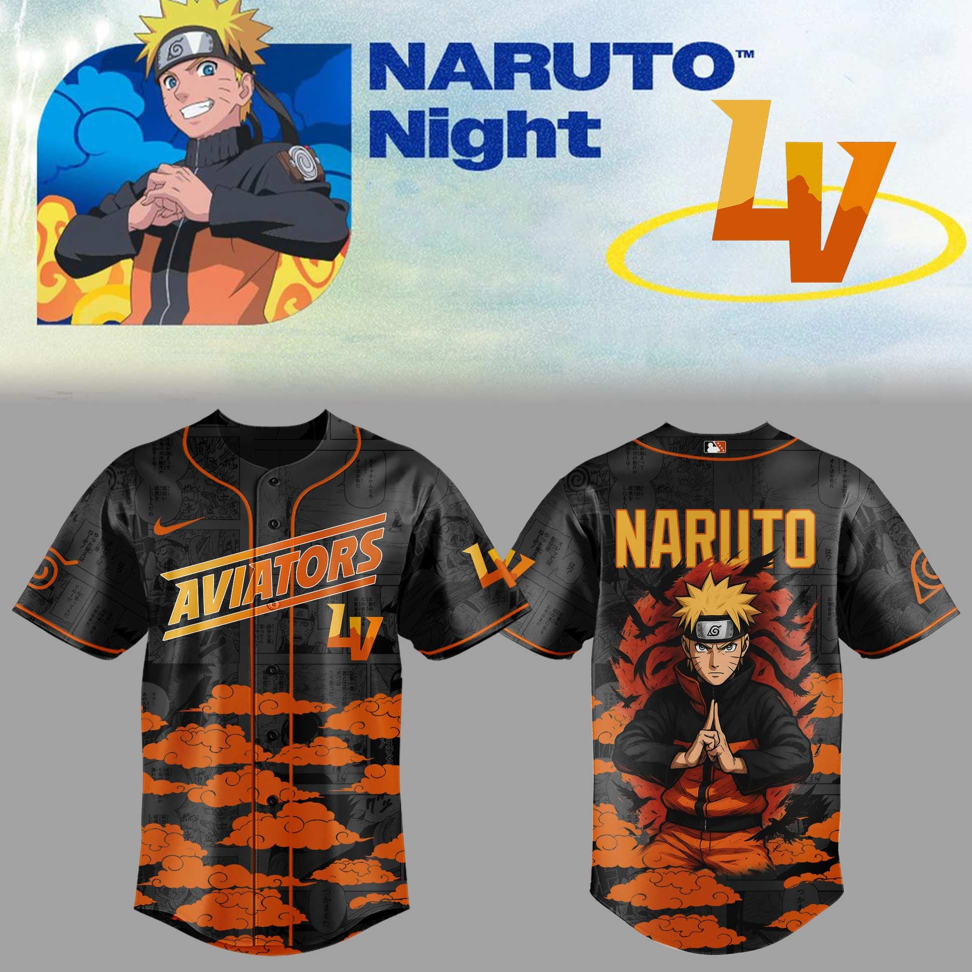 Las Vegas Aviators X Naruto Shippuden Anime Night 2026 Baseball Jersey Aviators Merch Gifts