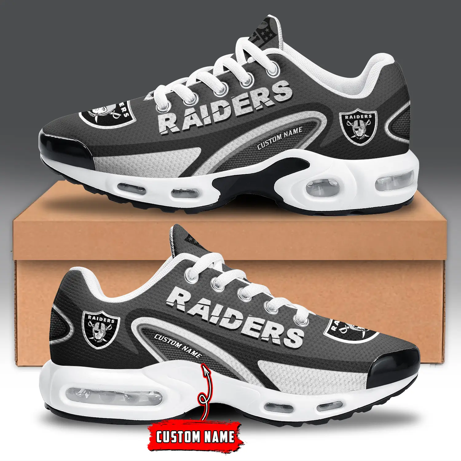 Las Vegas Raiders Air Max Plus Shoes Sneakers For Men And Women Las Vegas Raiders Air Max Plus Shoes Sneakers For Men And Women - Image 1