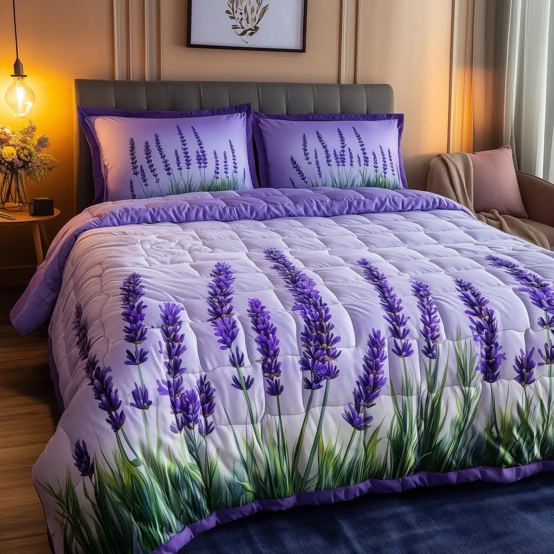 Lavender Charm Quilted Bedding Set Floral Duvet Cover Mother's Day Gifts For New Moms