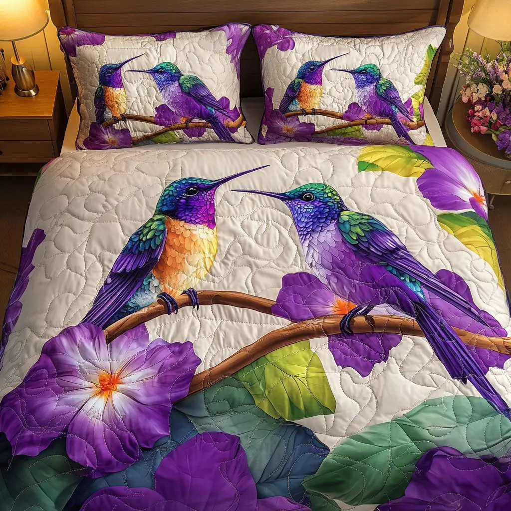 Lavender Glow Dance Quilted Bedding Set Best Comforter Sets Best Hummingbird Related Gifts