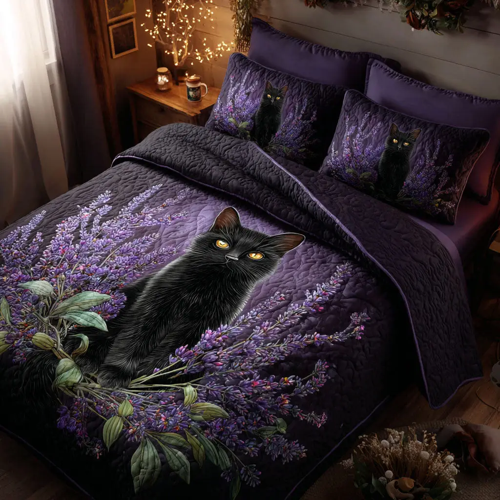 Lavender Night Quilted Bedding Set Stylish Bed Sheet Set for Modern Home