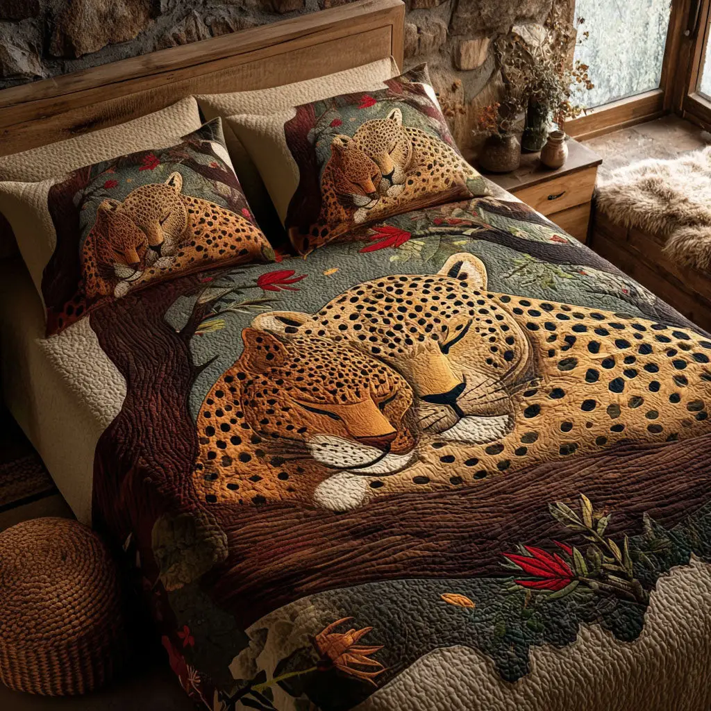 Leopard Romance Quilted Bedding Set Top Bedspread Set Valentine Day Gift Ideas For Coworkers