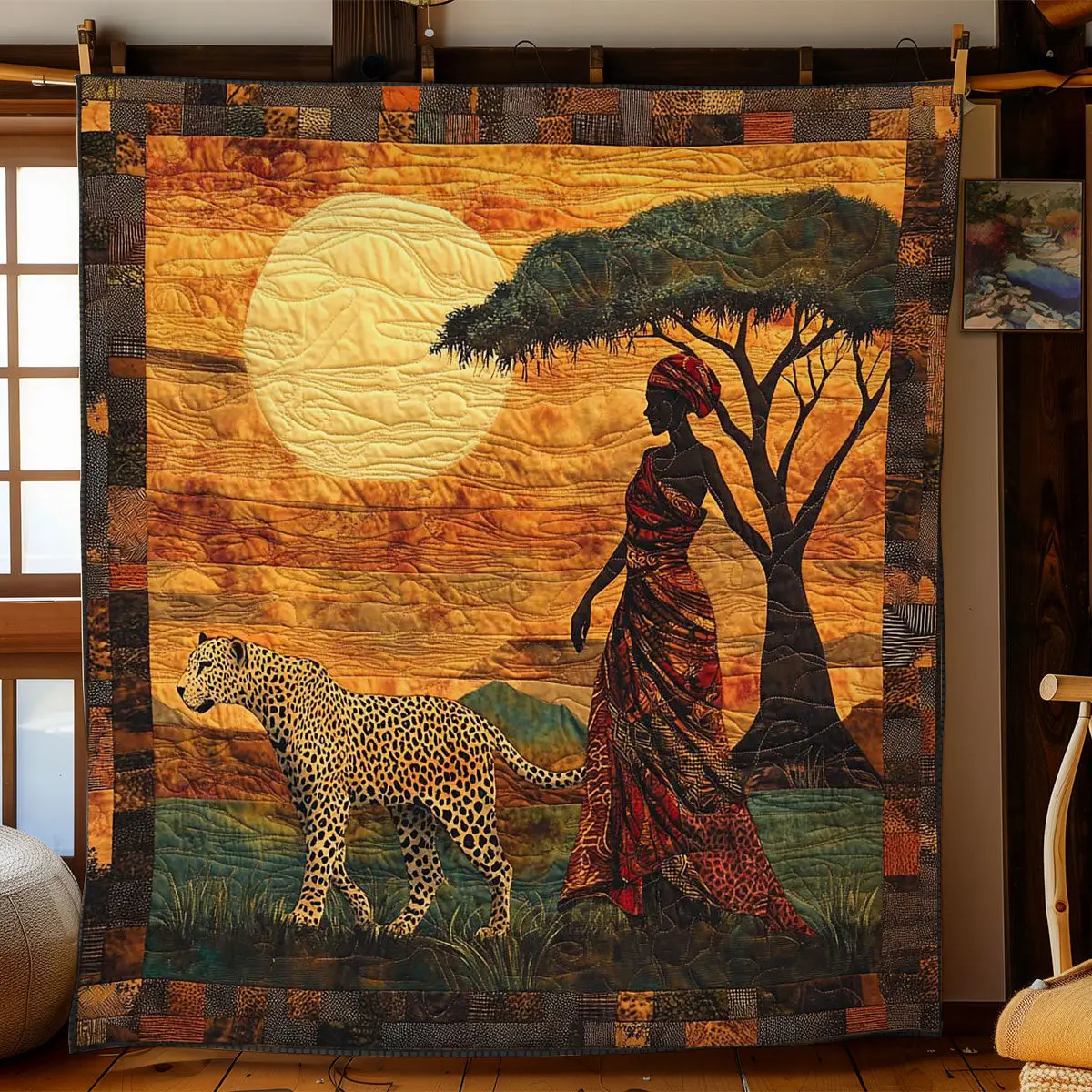 Leopard The Queen's Guardian Quilt Blanket African Art Throw Blanket Gifts For Native