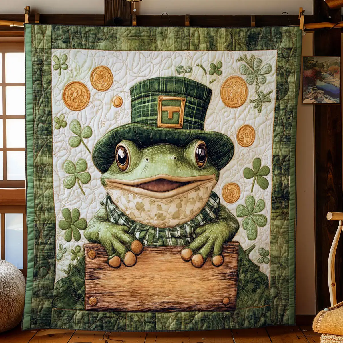 Leprechaun Frog Quilted Blanket Bedding Accessories St Patrick's Gifts For Grandma