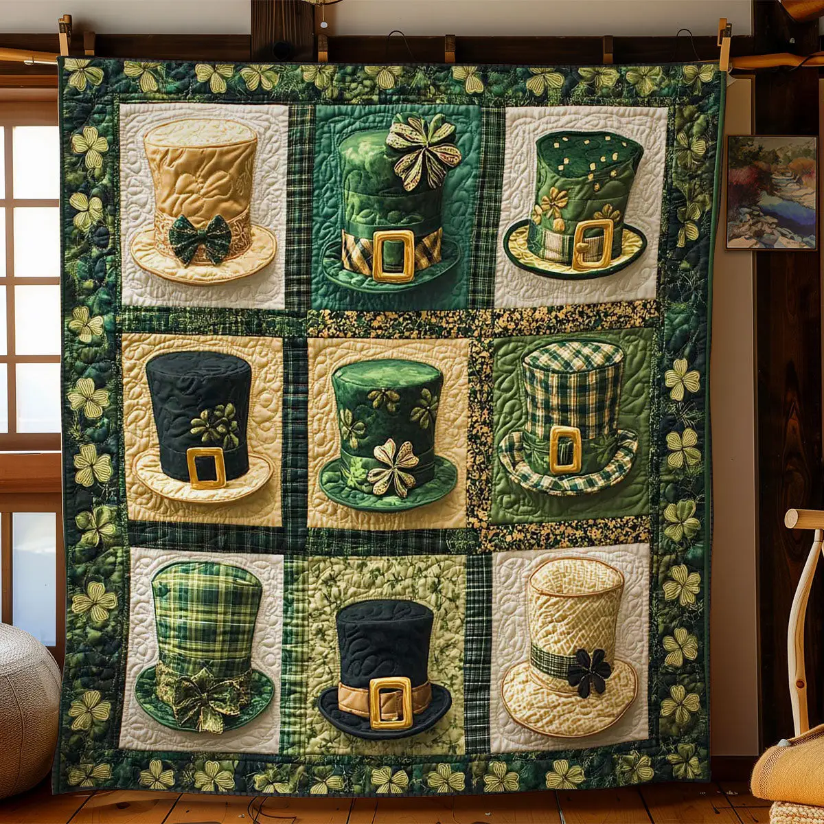 Leprechaun's Lucky Hat Quilted Blanket Bedding Decor Idea St Patrick's Gifts For Boyfriend