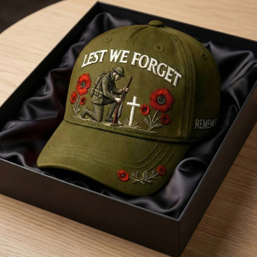 Lest We Forget Hat Poppy Flower Memorial Baseball Cap Remembrance Day Merch Veteran Gifts