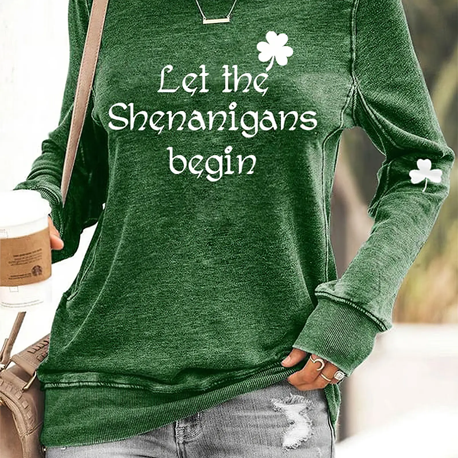 Let The Shenanigans Begin Shamrock Sweatshirt Women's Funny St.Patrick's Day Gifts