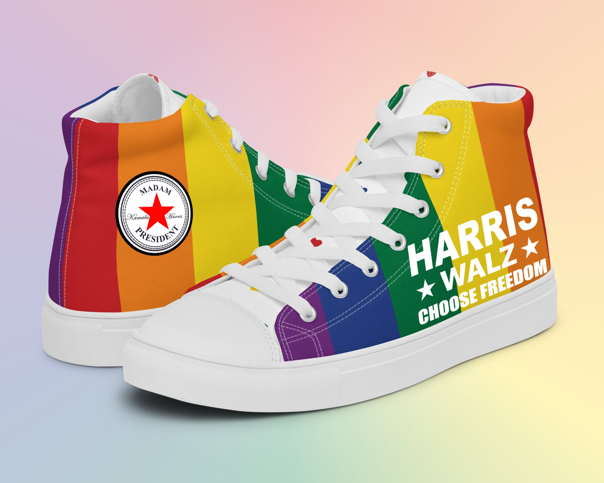 LGBT Pride Harris Walz Choose Freedom High Top Shoes Kamala Harris Campaign Patriotic Shoes