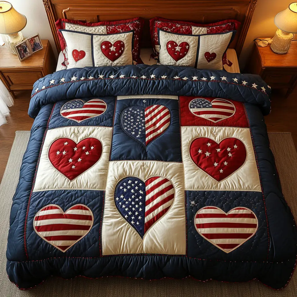 Liberty Beats  Quilted Bedding Set  Floral Duvet Cover 4Th Of July Gifts For Coworkers